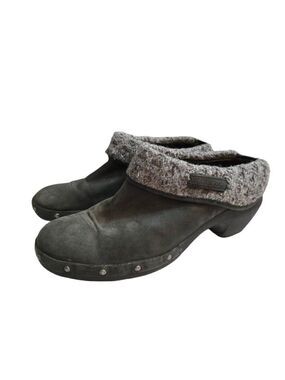 Merrell Luxe Knit Black Leather Studded Clogs Sz 9.5